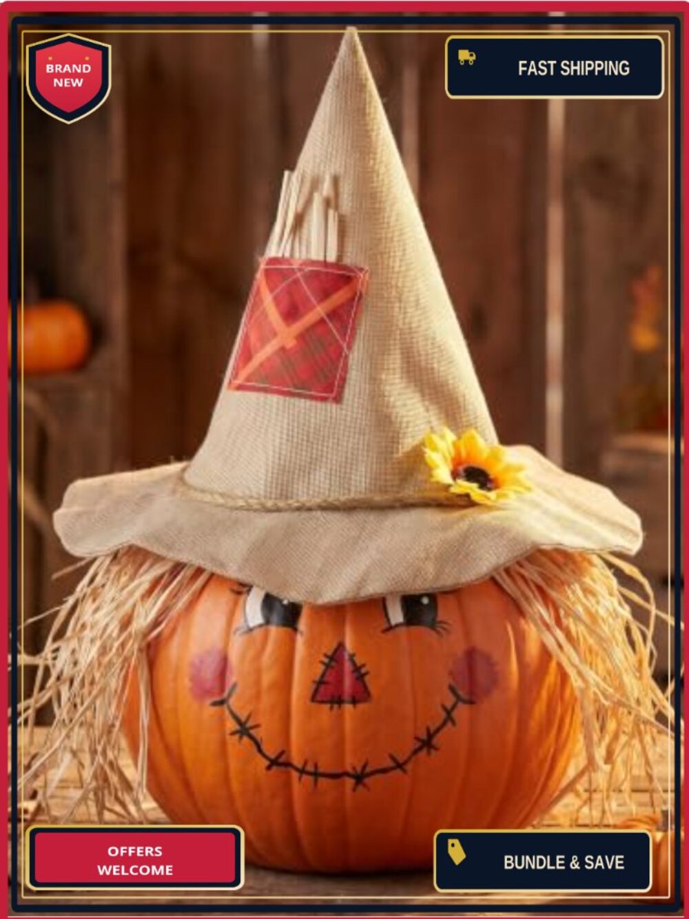 Scarecrow Felt Wizard Hat Halloween Costume Accessory Sunflower Patch